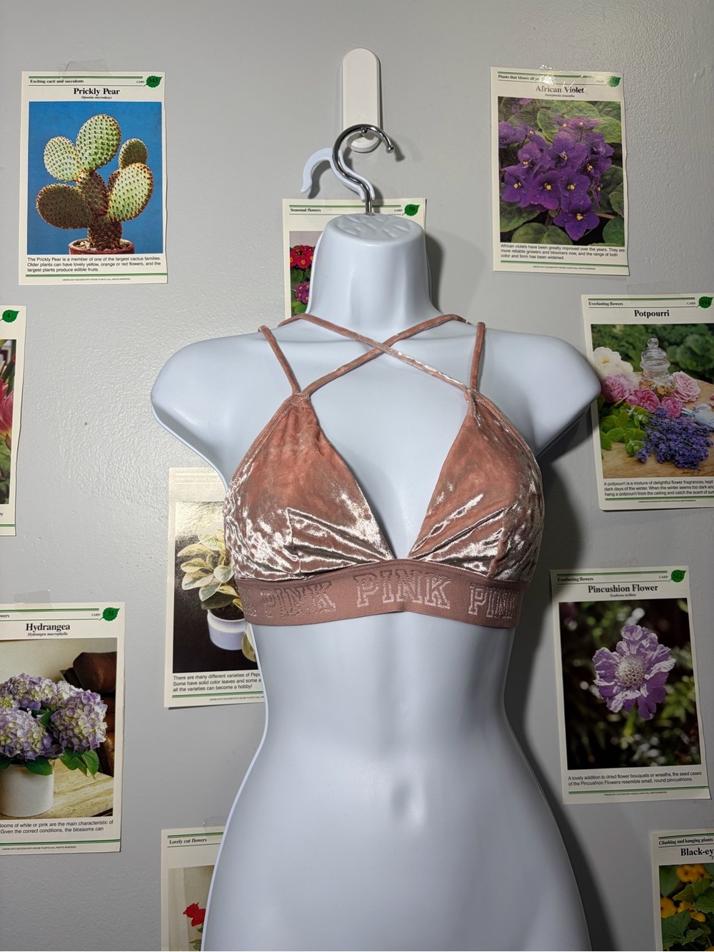 PINK Victoria's Secret Velvet Crisscross Bralette - Dusty Rose